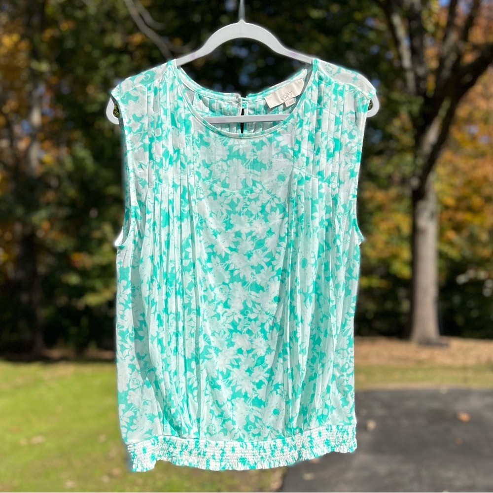 NWT $49 Loft | Floral Sheer Blouse in Aqua & White